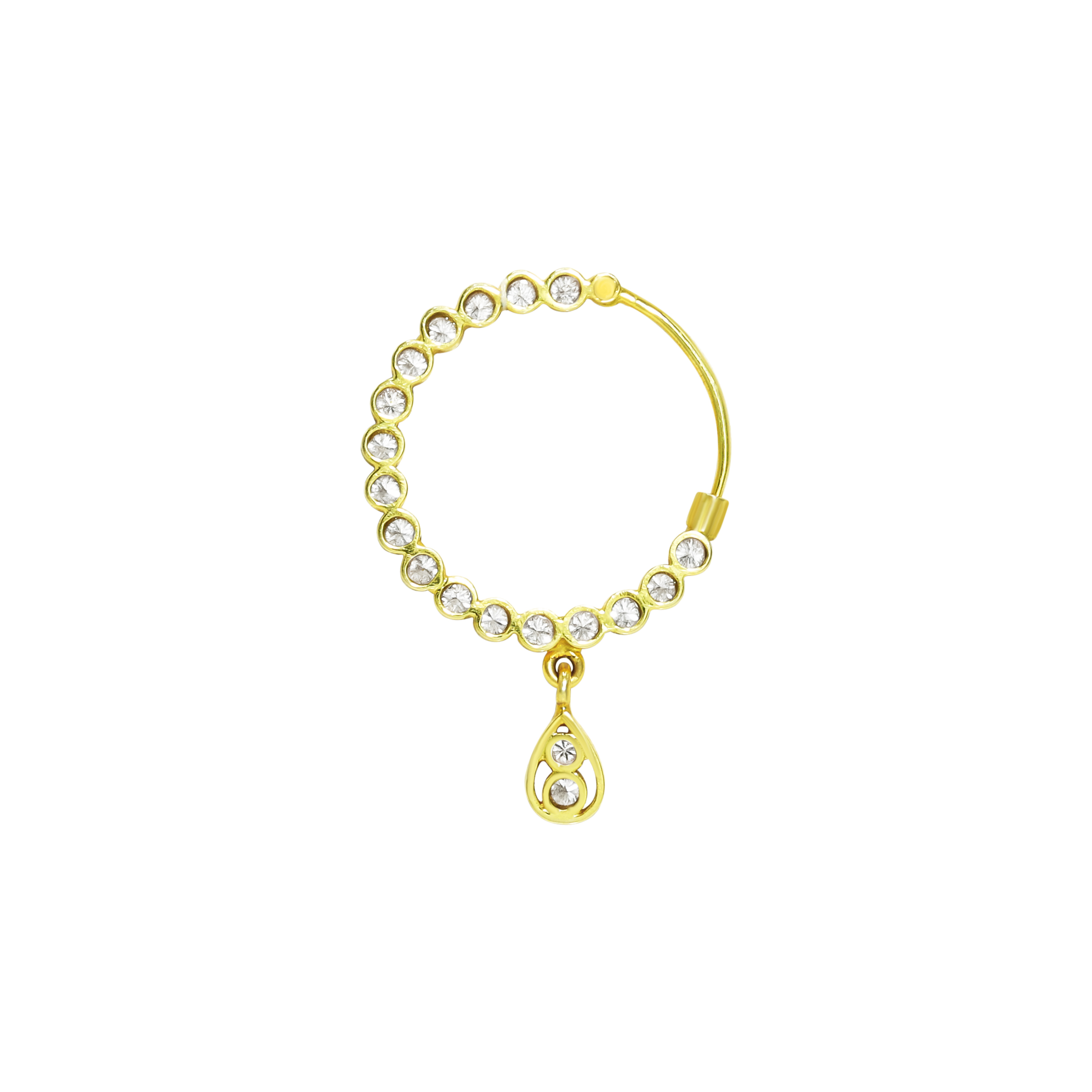 Gold Nath with Full-Cut Diamonds and Teardrop